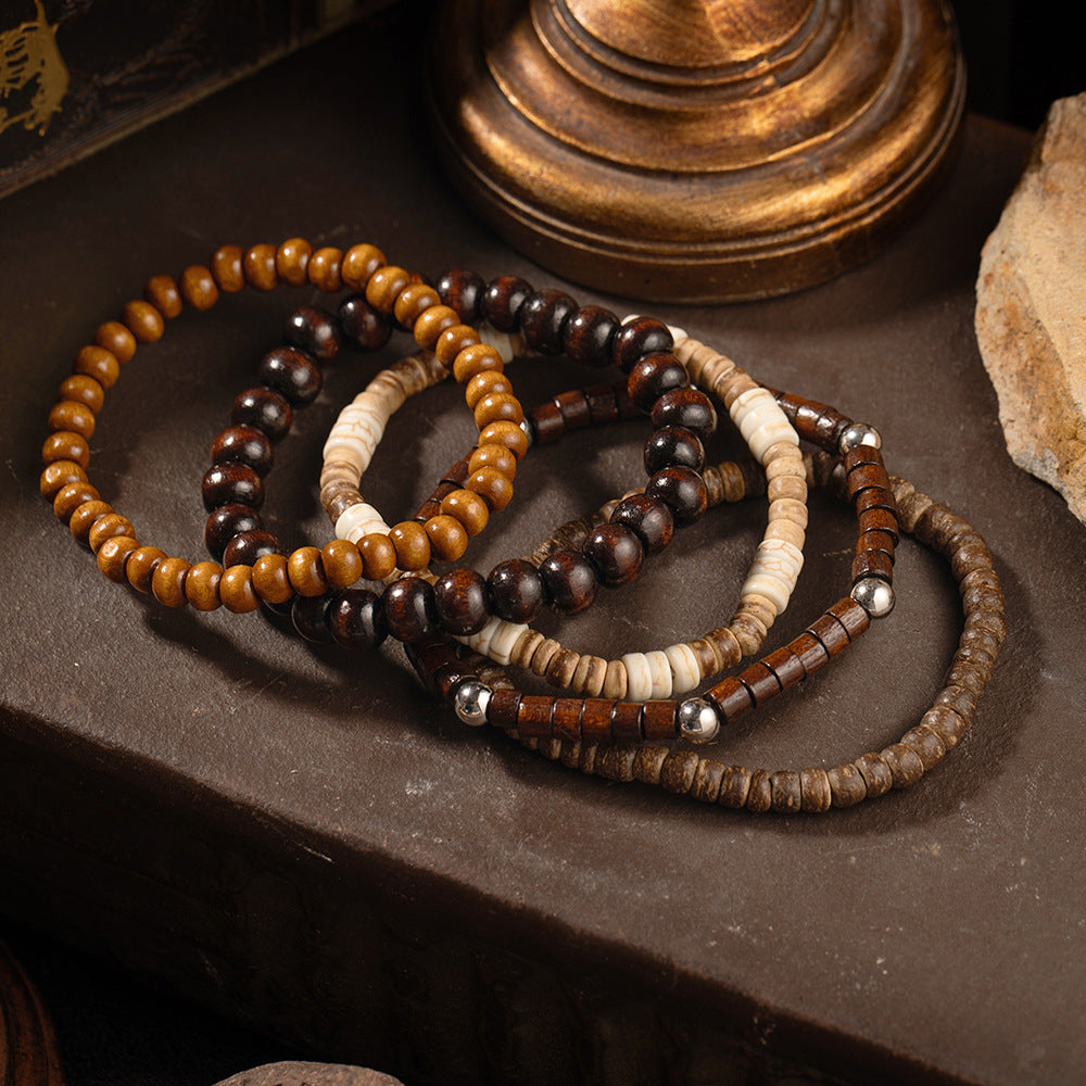 Men's earth-tone bead bracelet stack — detail view 06