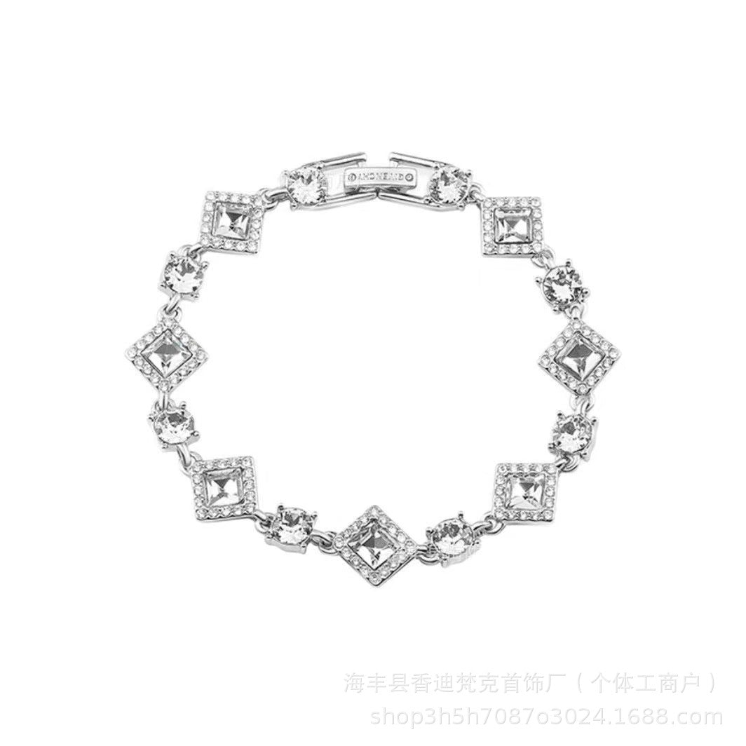 Cubic zirconia tennis bracelet – Silver Blue / Four-Leaf Clover