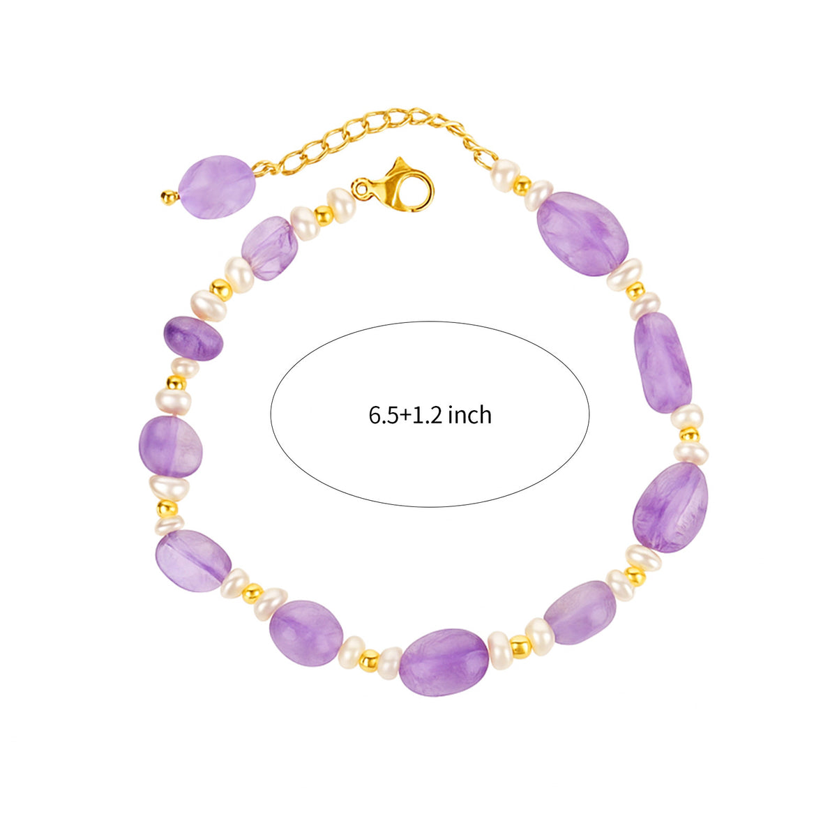 Handmade amethyst and freshwater pearl bracelet with 18K gold plated accents – styling view 6
