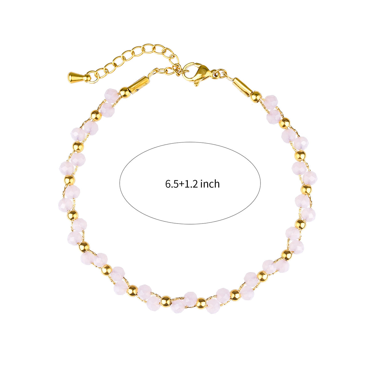 Handmade rose quartz beaded bracelet with 18K gold plated accents – styling view 17
