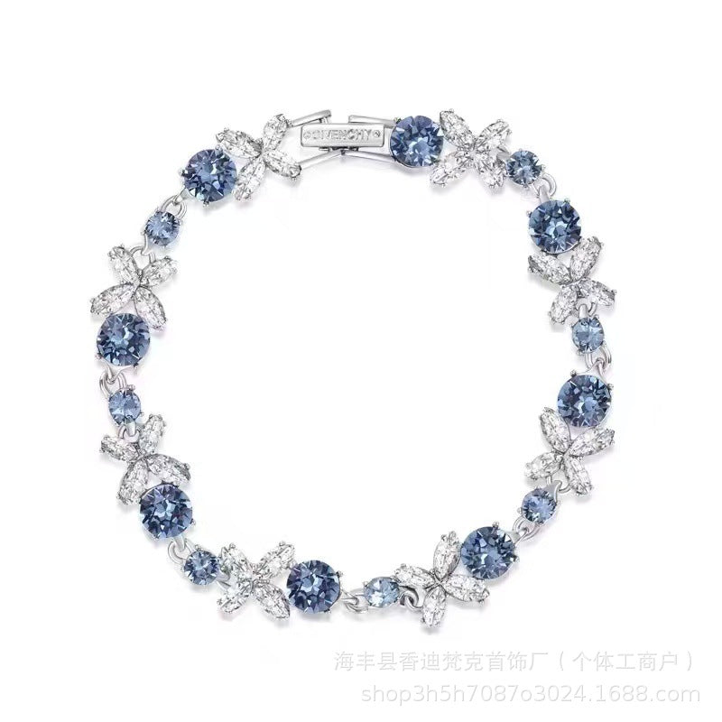 Cubic zirconia tennis bracelet – Silver Blue / Butterfly