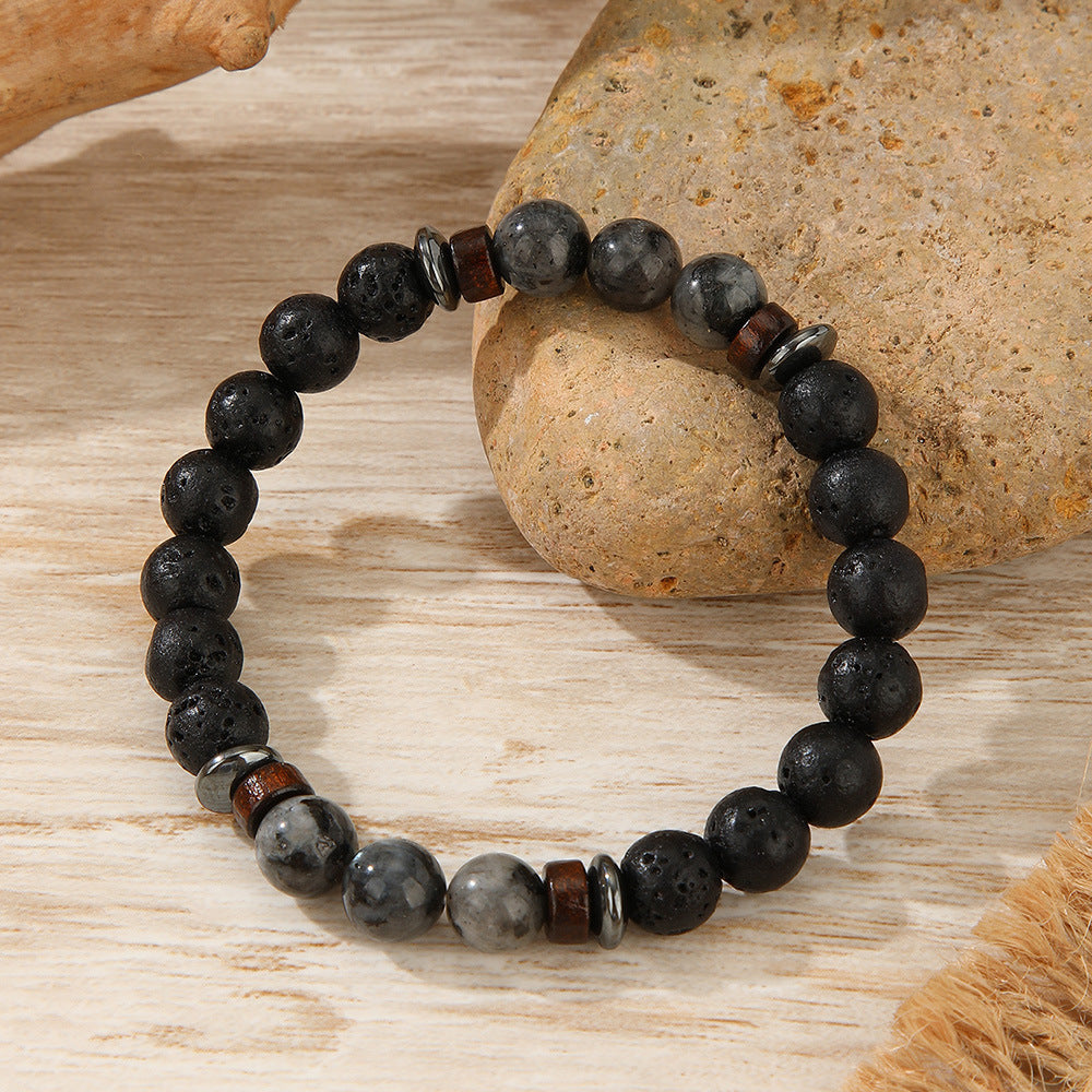 Boho earth-tone and black bead bracelet — detail view 07