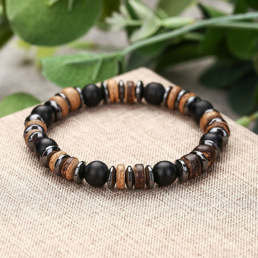 Boho earth-tone and black bead bracelet — detail view 09