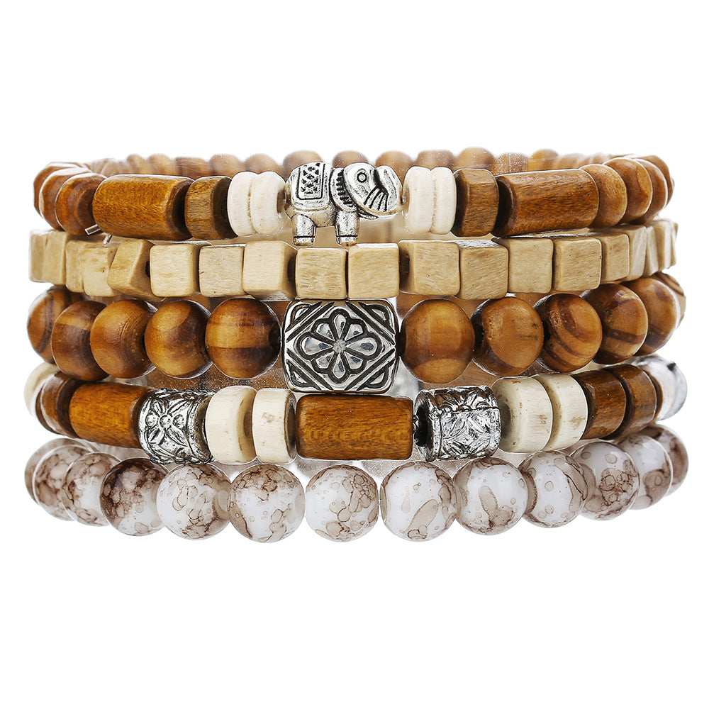 Men's earth-tone bead bracelet stack — detail view 08