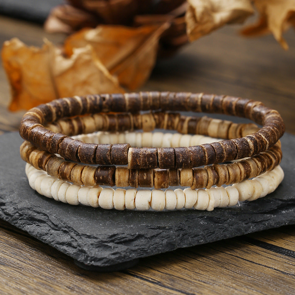 Men's earth-tone bead bracelet stack — detail view 11