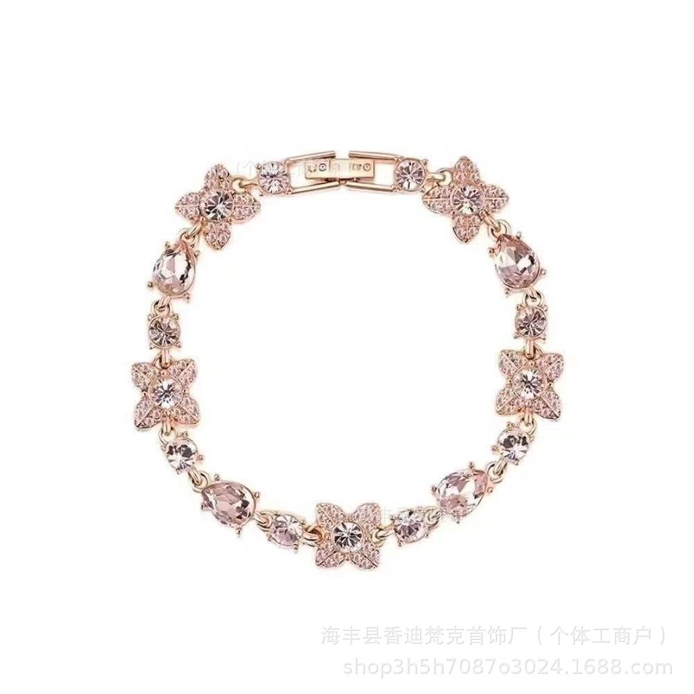 Cubic zirconia tennis bracelet – Silver Gray / Four-Leaf Clover