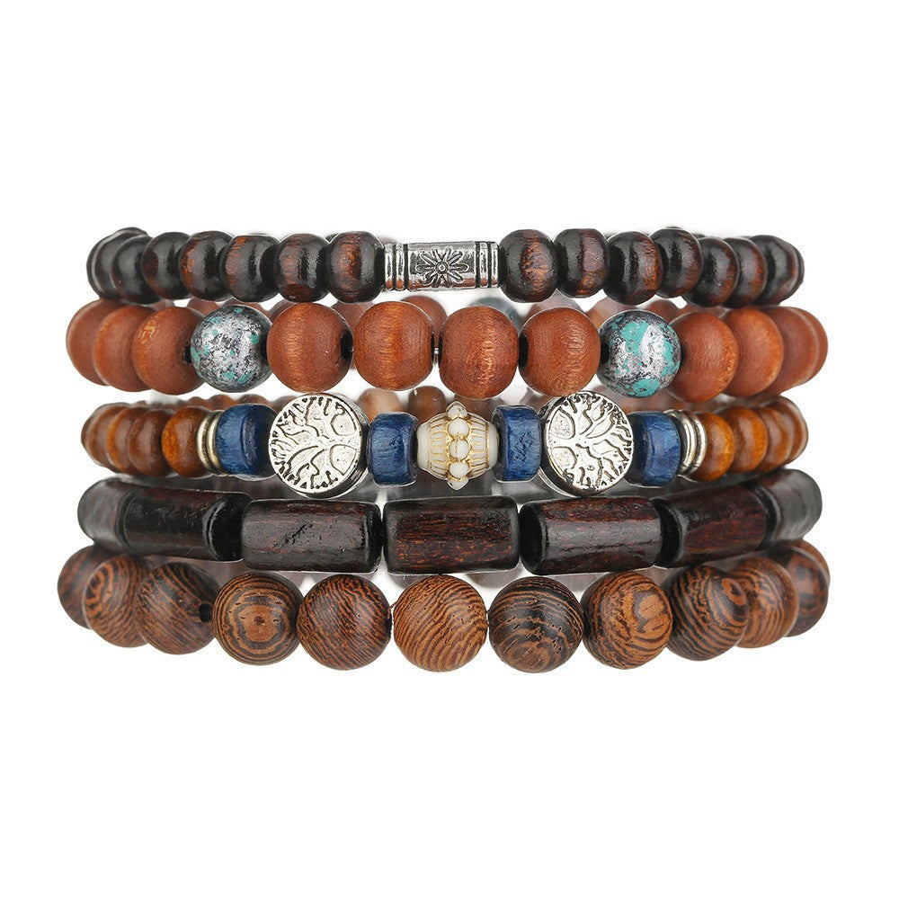 Men's earth-tone bead bracelet stack — detail view 09