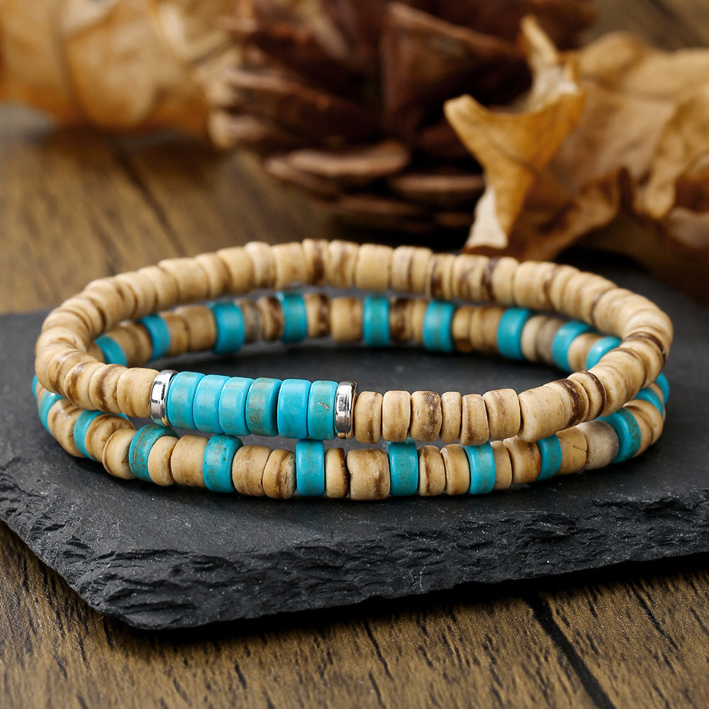 Men's earth-tone bead bracelet stack — detail view 12