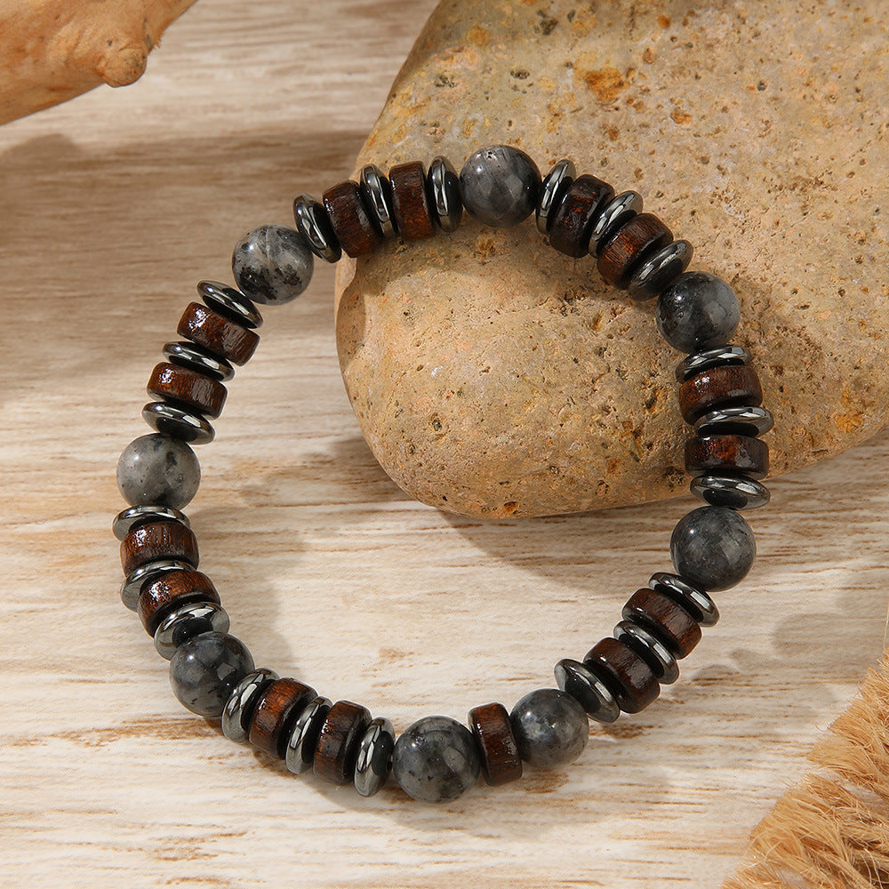 Boho earth-tone and black bead bracelet — detail view 08