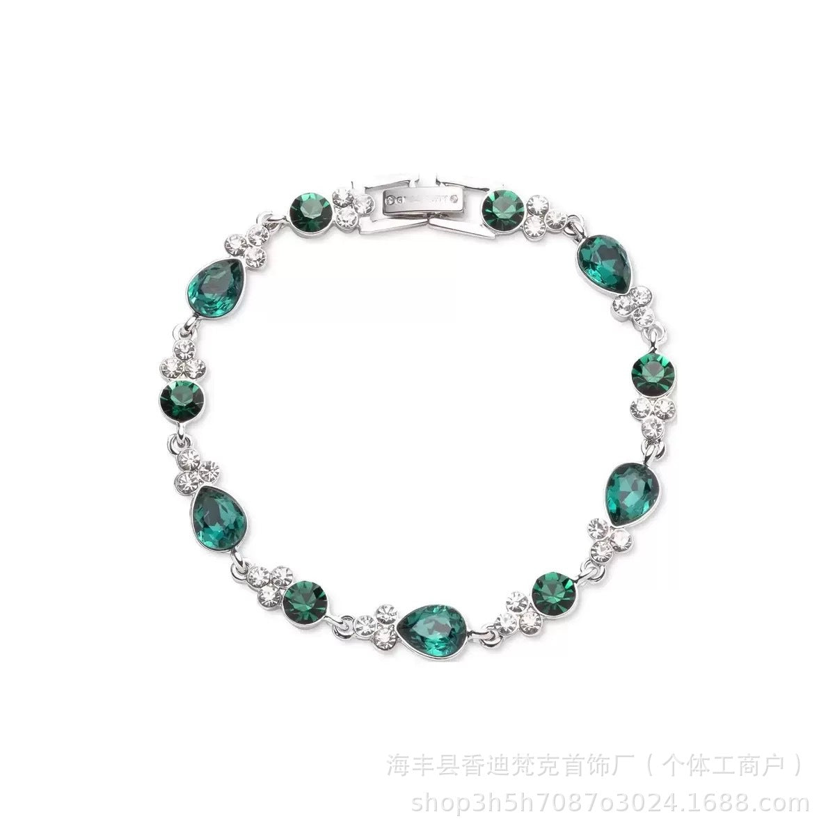 Cubic zirconia tennis bracelet – Silver Green / Water Drop