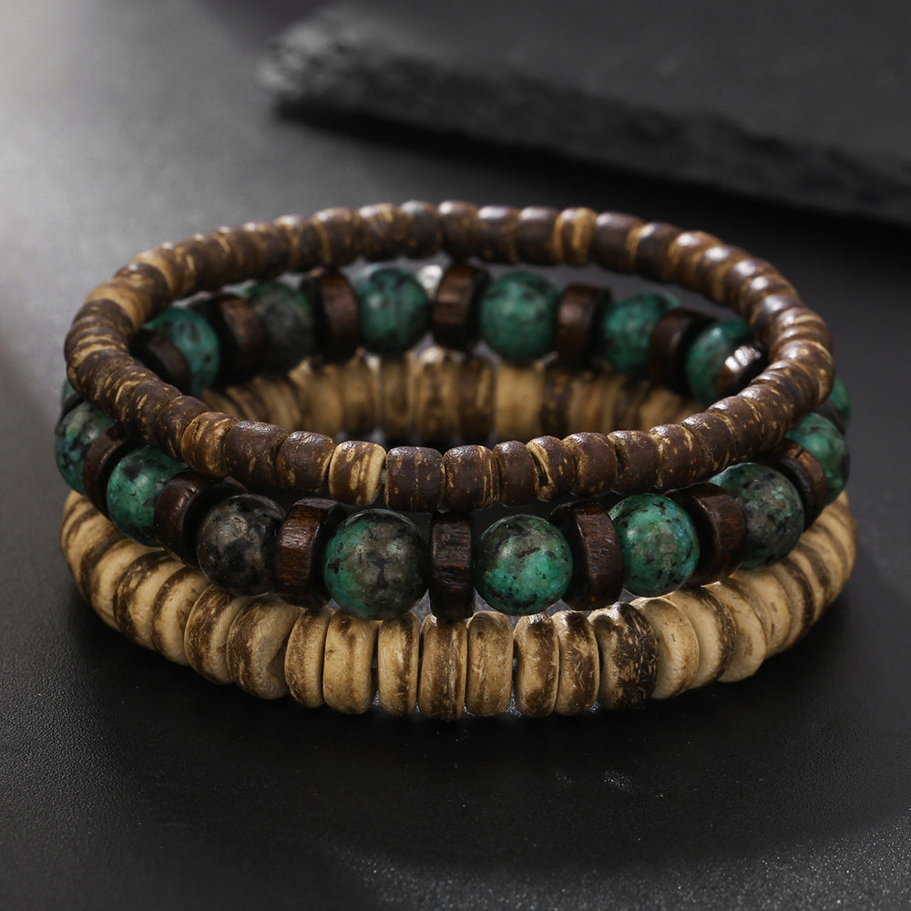 Men's earth-tone bead bracelet stack — detail view 10