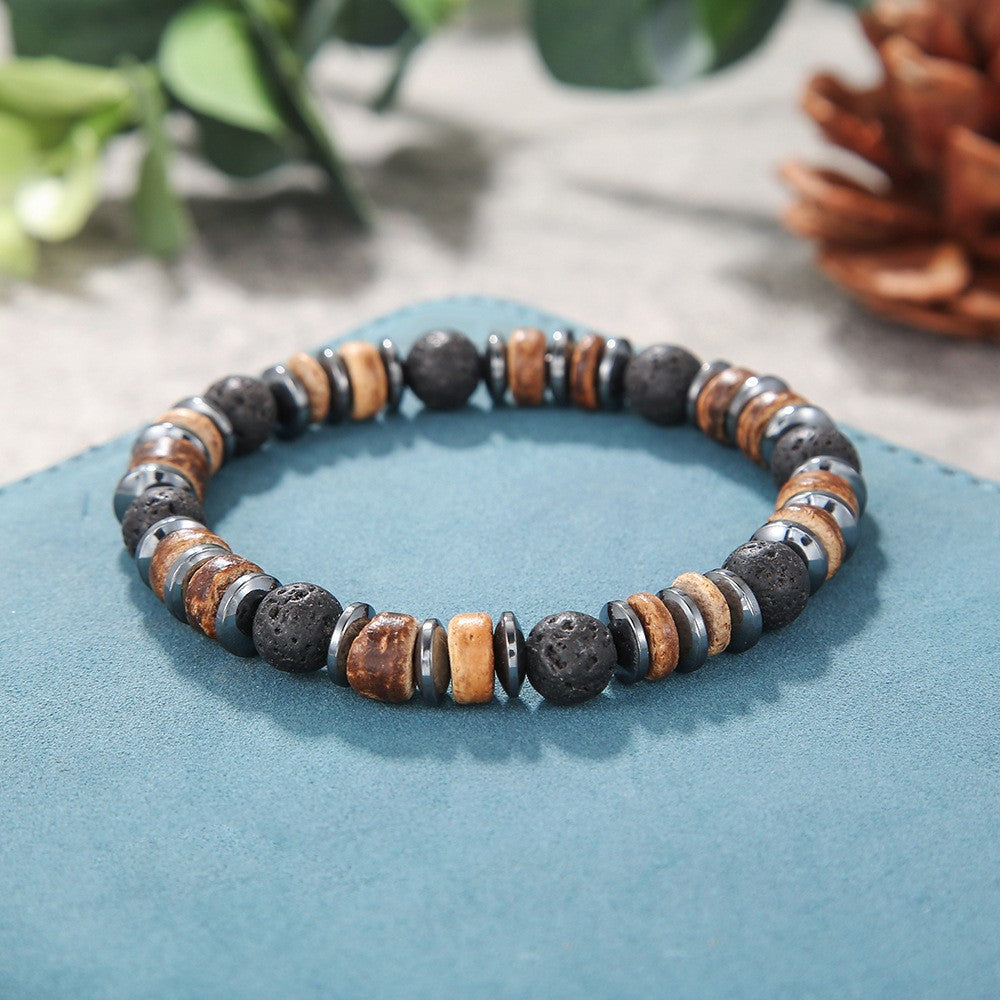 Boho earth-tone and black bead bracelet — detail view 11