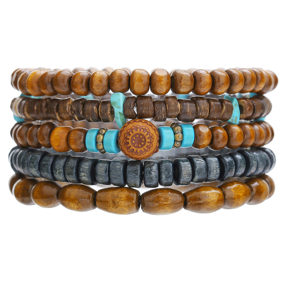 Men's earth-tone bead bracelet stack — detail view 07