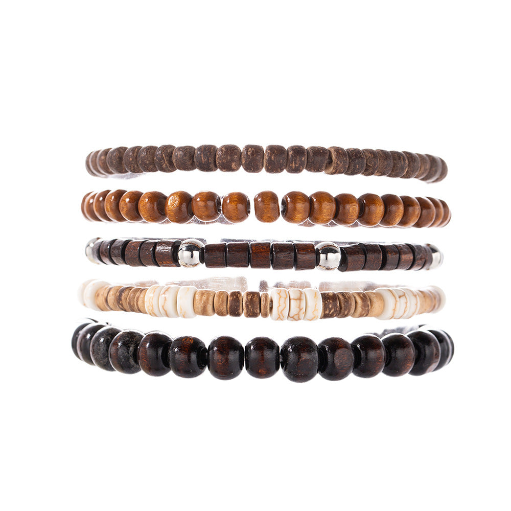 Men's earth-tone bead bracelet stack — detail view 05