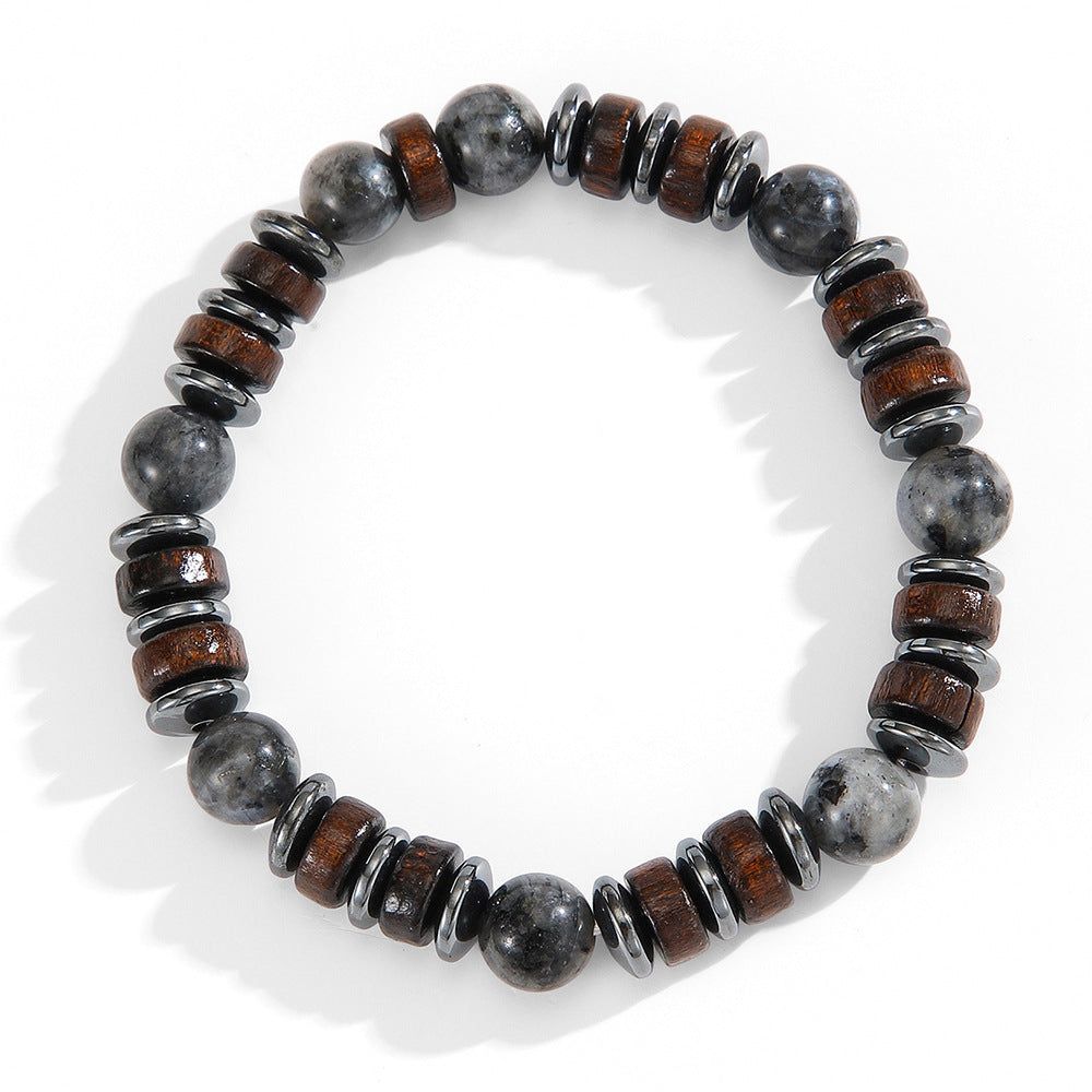 Boho earth-tone and black bead bracelet — detail view 05