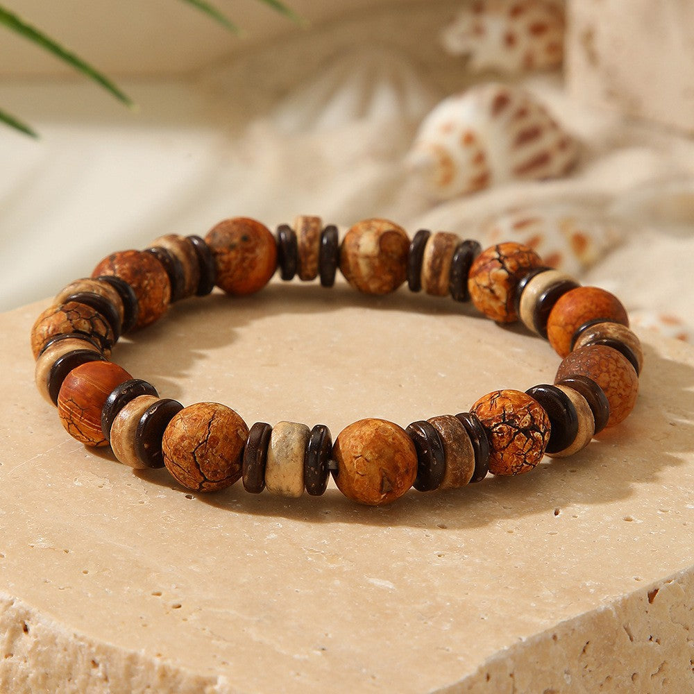 Boho earth-tone and black bead bracelet — detail view 06