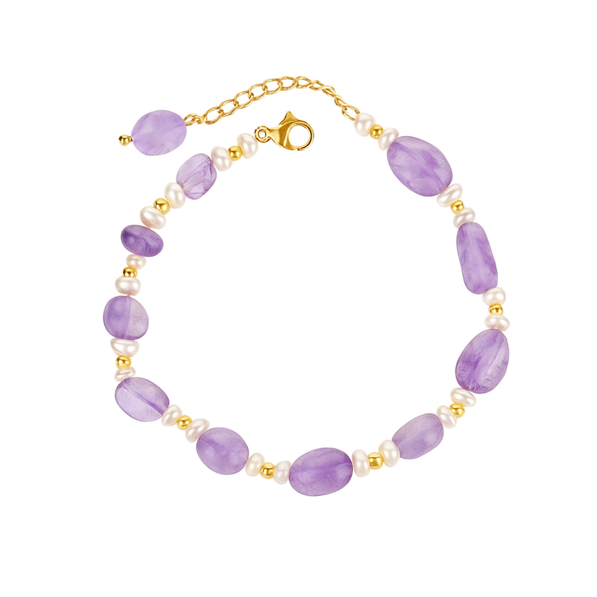 Handmade amethyst and freshwater pearl bracelet with 18K gold plated accents – styling view 20