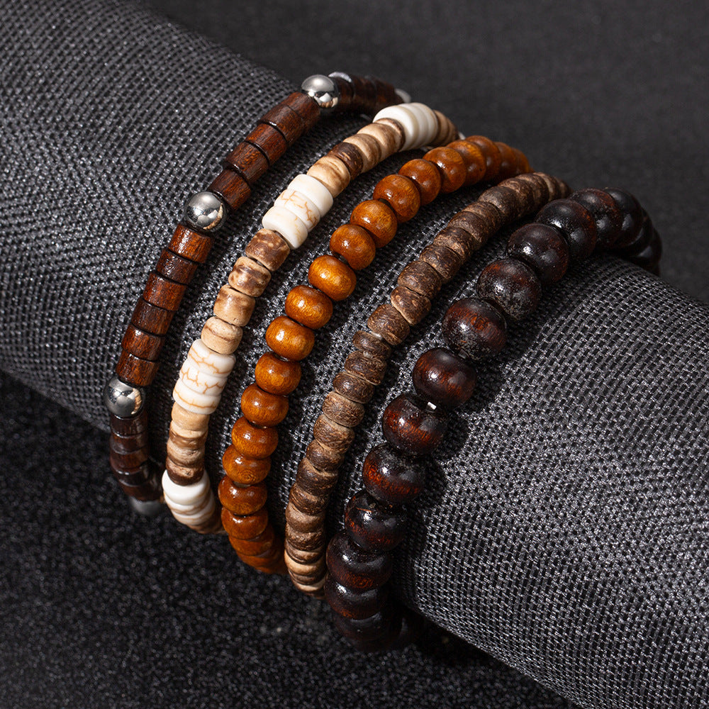 Men's earth-tone bead bracelet stack — detail view 04