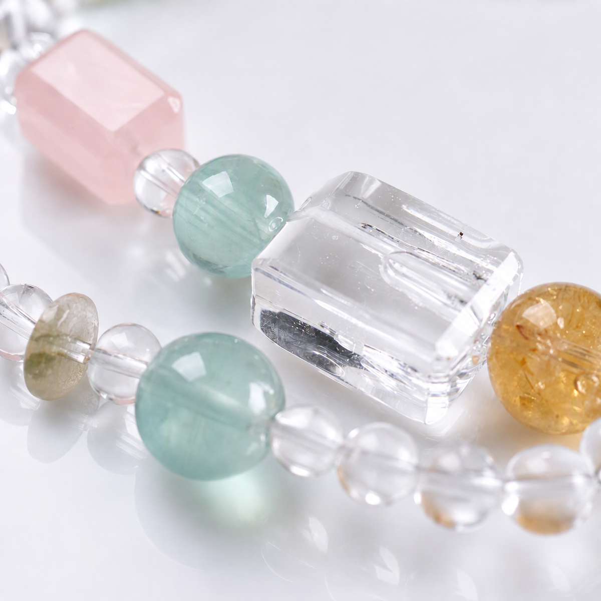 Close-up detail of the multicolor large accent bead bracelet