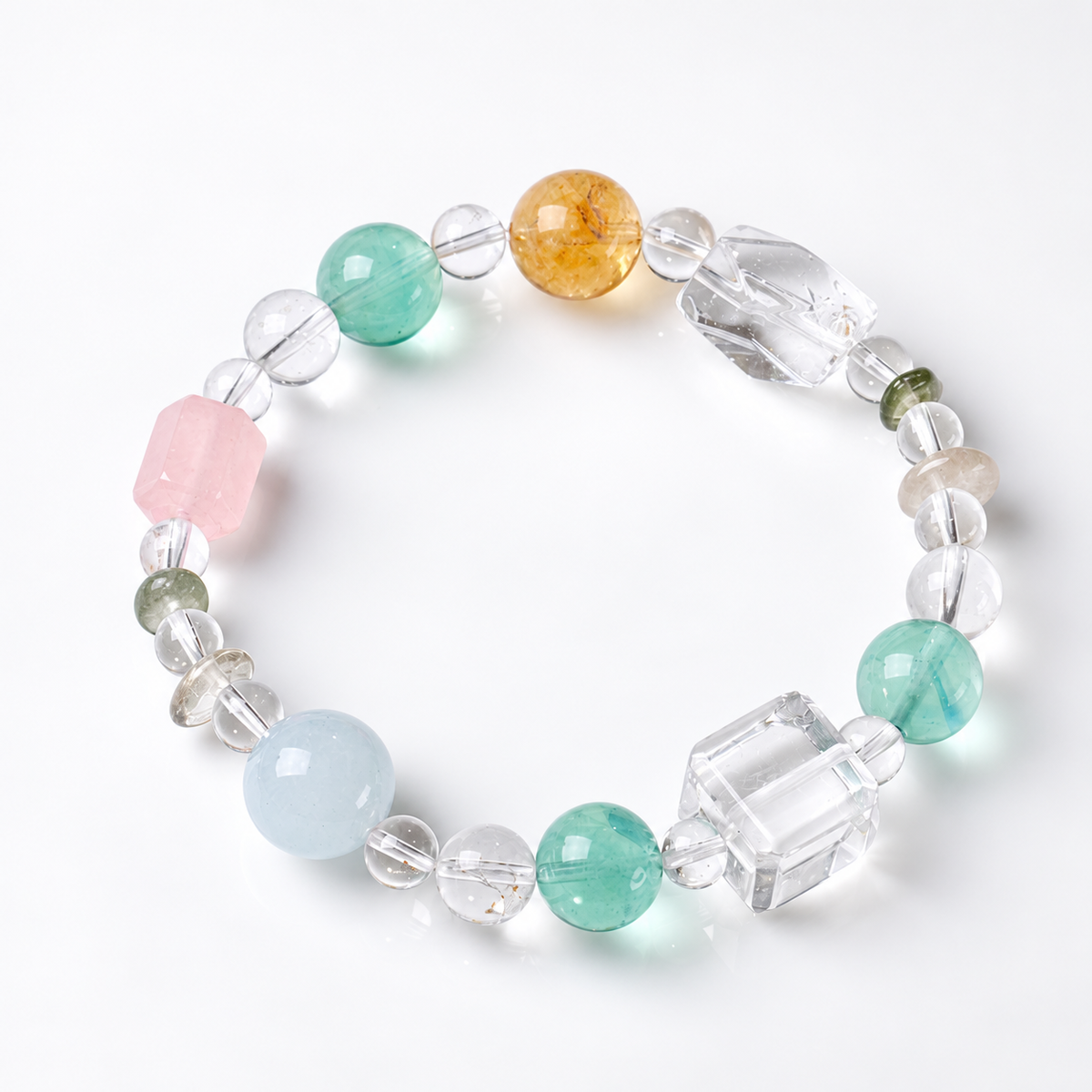 Multicolor large accent bead bracelet on a clean white background