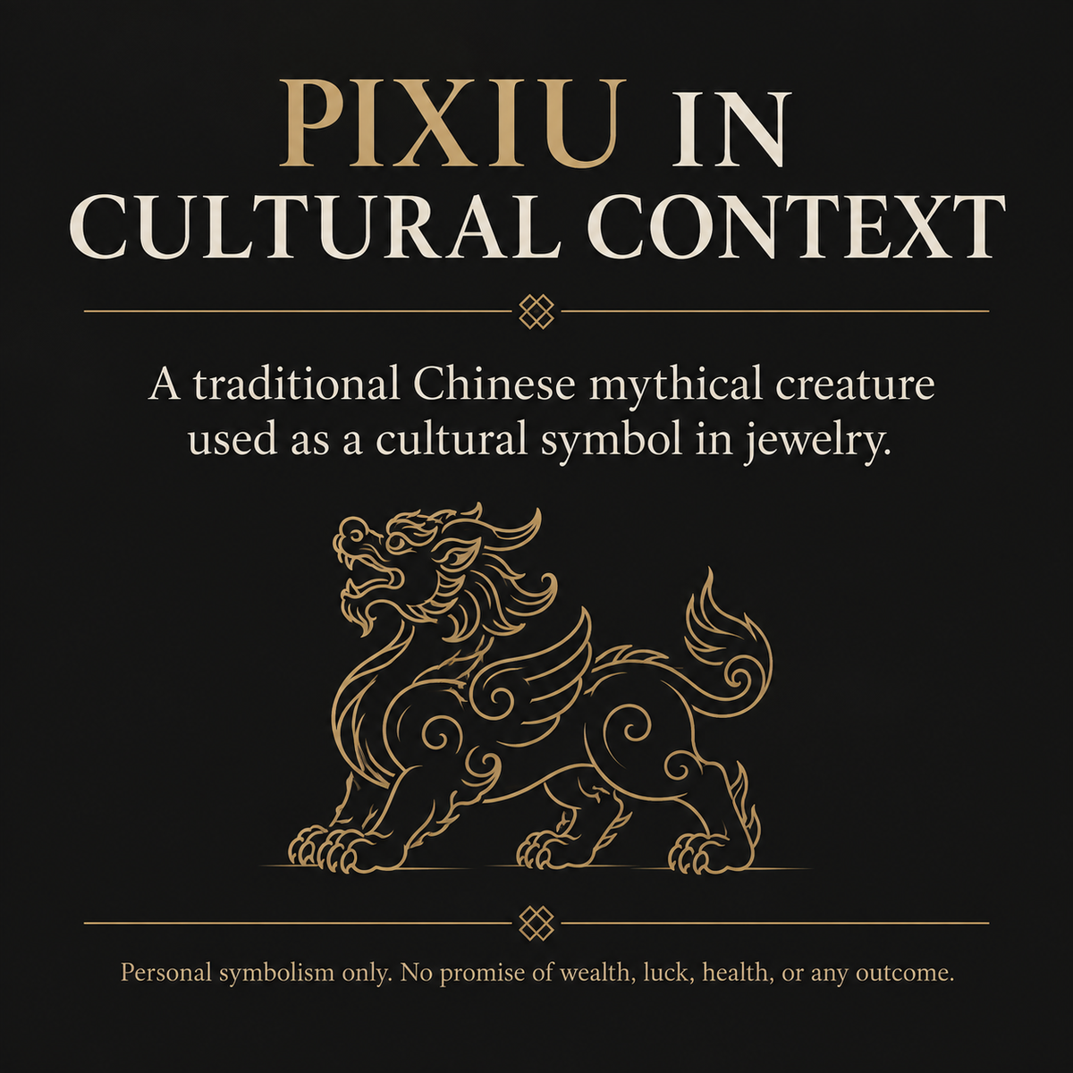 Pixiu cultural context; personal symbolism only and no promised outcome