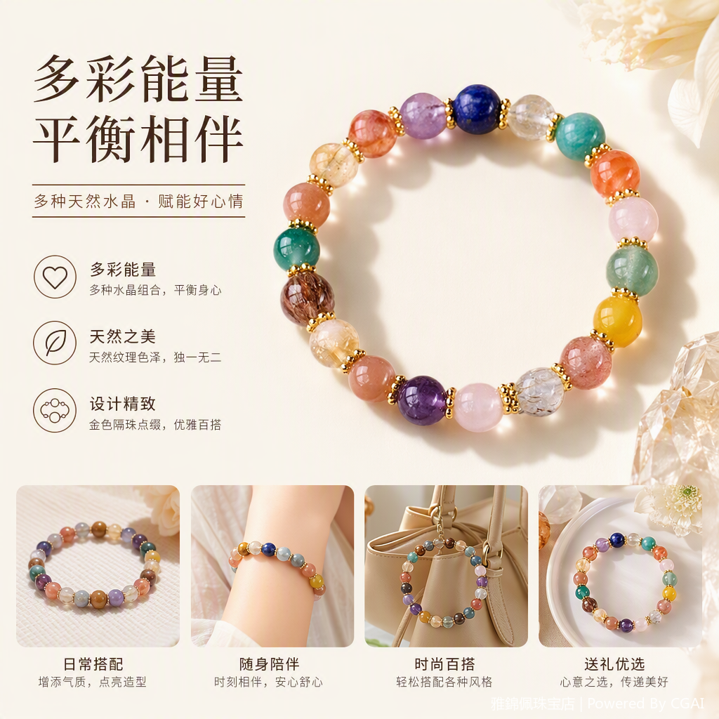 Multicolor 8 mm bead bracelet on white
